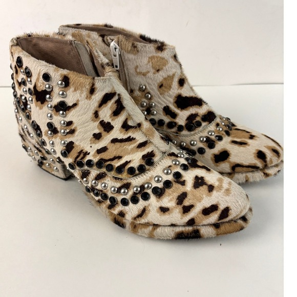 Free People Shoes - Free People Leopard Calf Hair Studded Rhinestone Ankle Boots EU 38 Boho Western